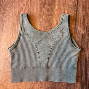 Seamless Ribbed Sports Bra - Olive Green